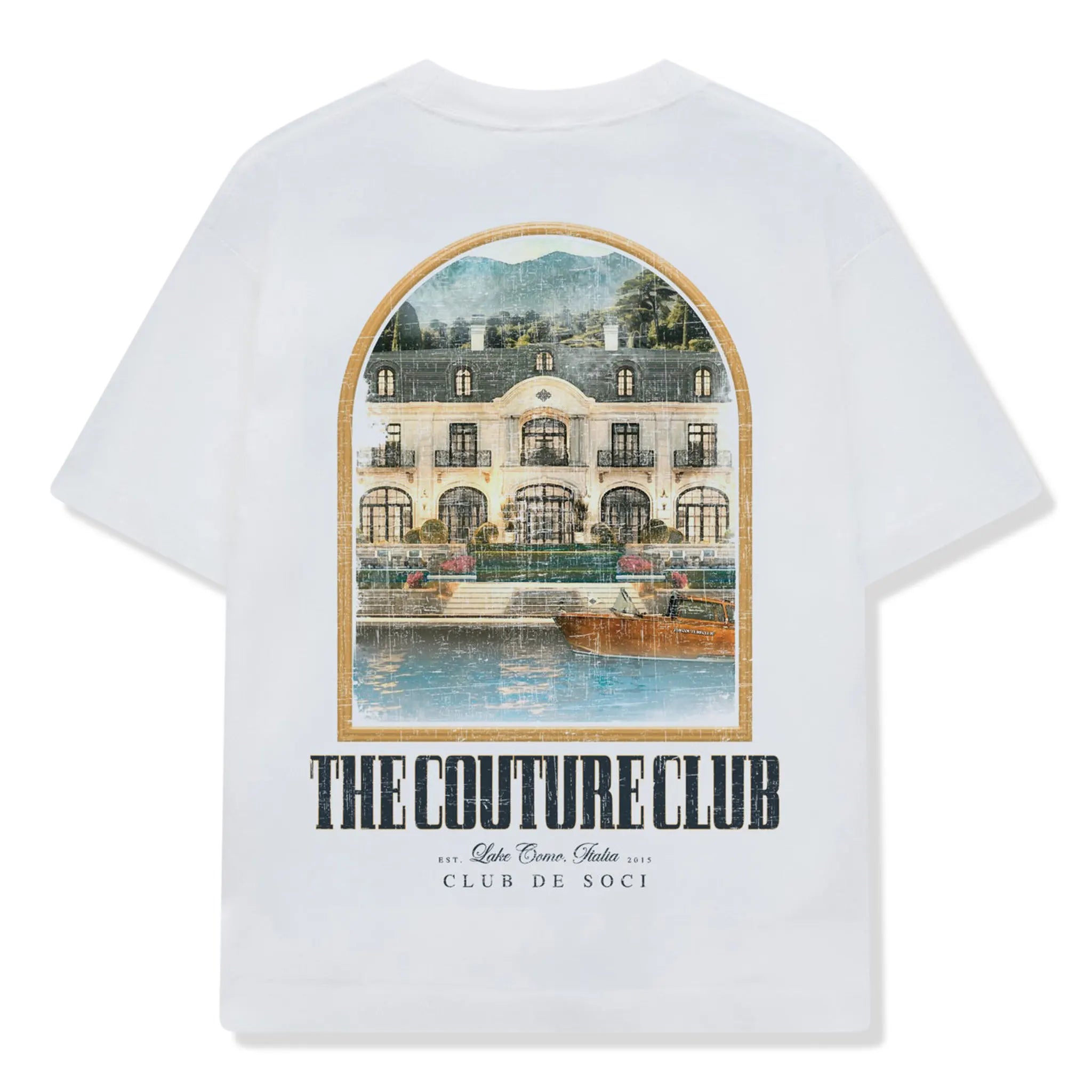 Back View of The Couture Club Lake Como Graphic White T-Shirt